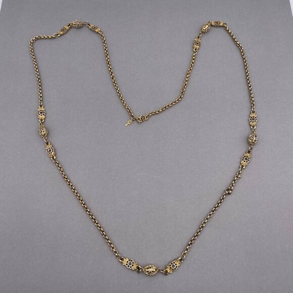Trifari Gold and Silver Tone Round Link Long Chain Filigree Necklace 37 Inch - Picture 2 of 7